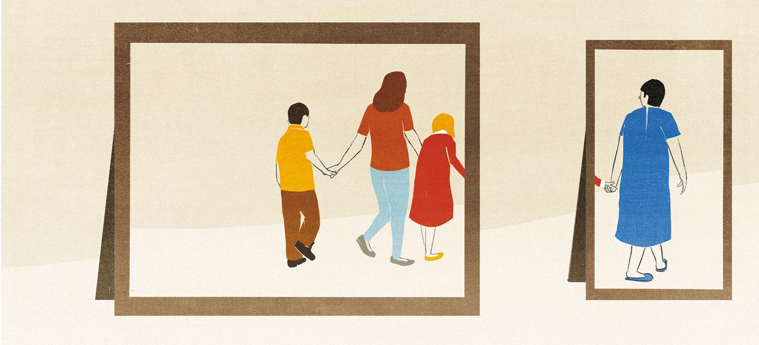 Illustration of Woman Holding Hands with Two Children